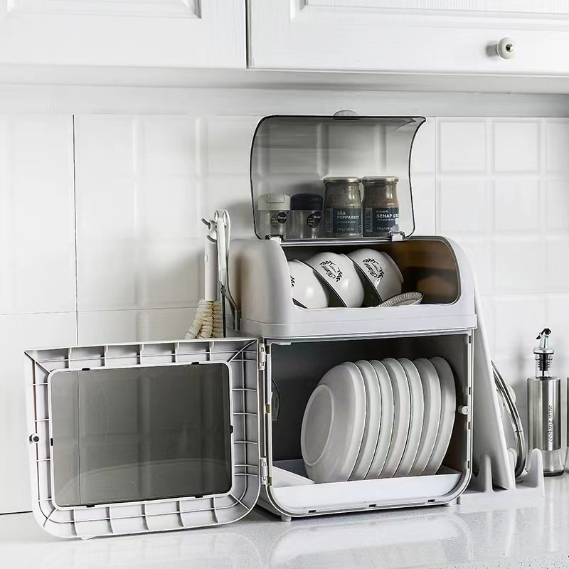 Utensils storage put dishes storage with cover bowl rack plastic draining cupboard dust household kitchen shelves