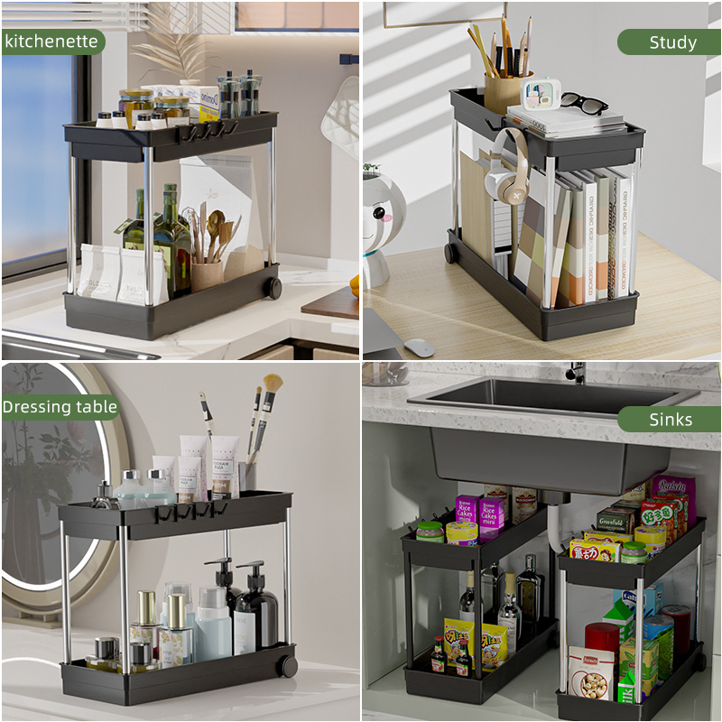 Rollout Under Cabinet elfBasket kitchen organizer Drawer with Hooks Multi-purpose Storage under the sink organizer