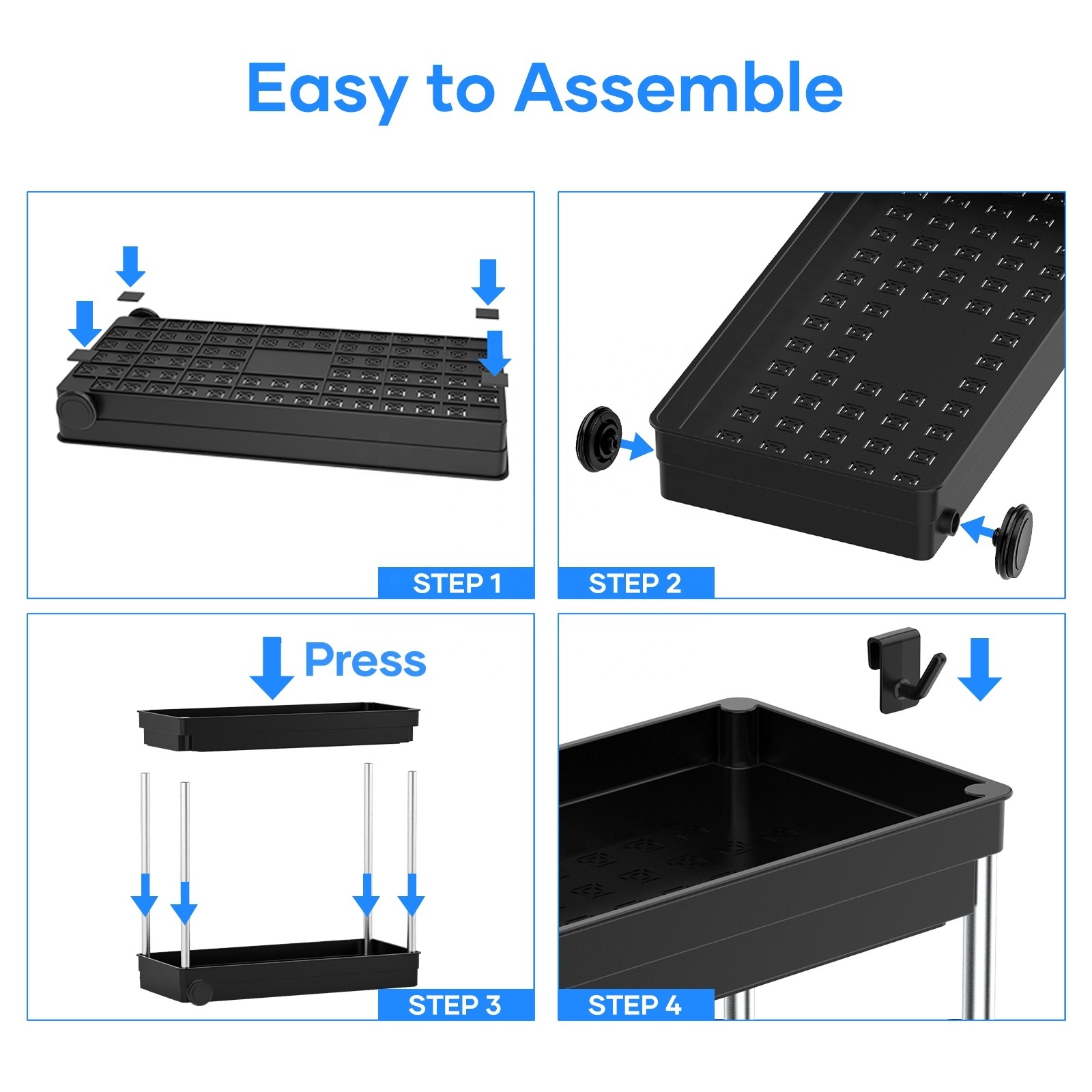 Cicilyna Under Sink Organizer, Rollout Under Cabinet Basket Organizer Drawer with Hooks, Bathroom Standing Rack