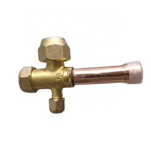 3/8PT  Inlet 3Way High-Low Pressure Shut-Off Valve 10mm Brass straight Flare Tube Split Service Valve for Air Conditioner