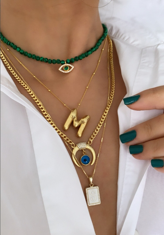 Zeadear Gold Plated Stainless Steel Chunky Alphabet Chubby Helium Balloon Bubble Initial Letter Pendant Necklace for Women