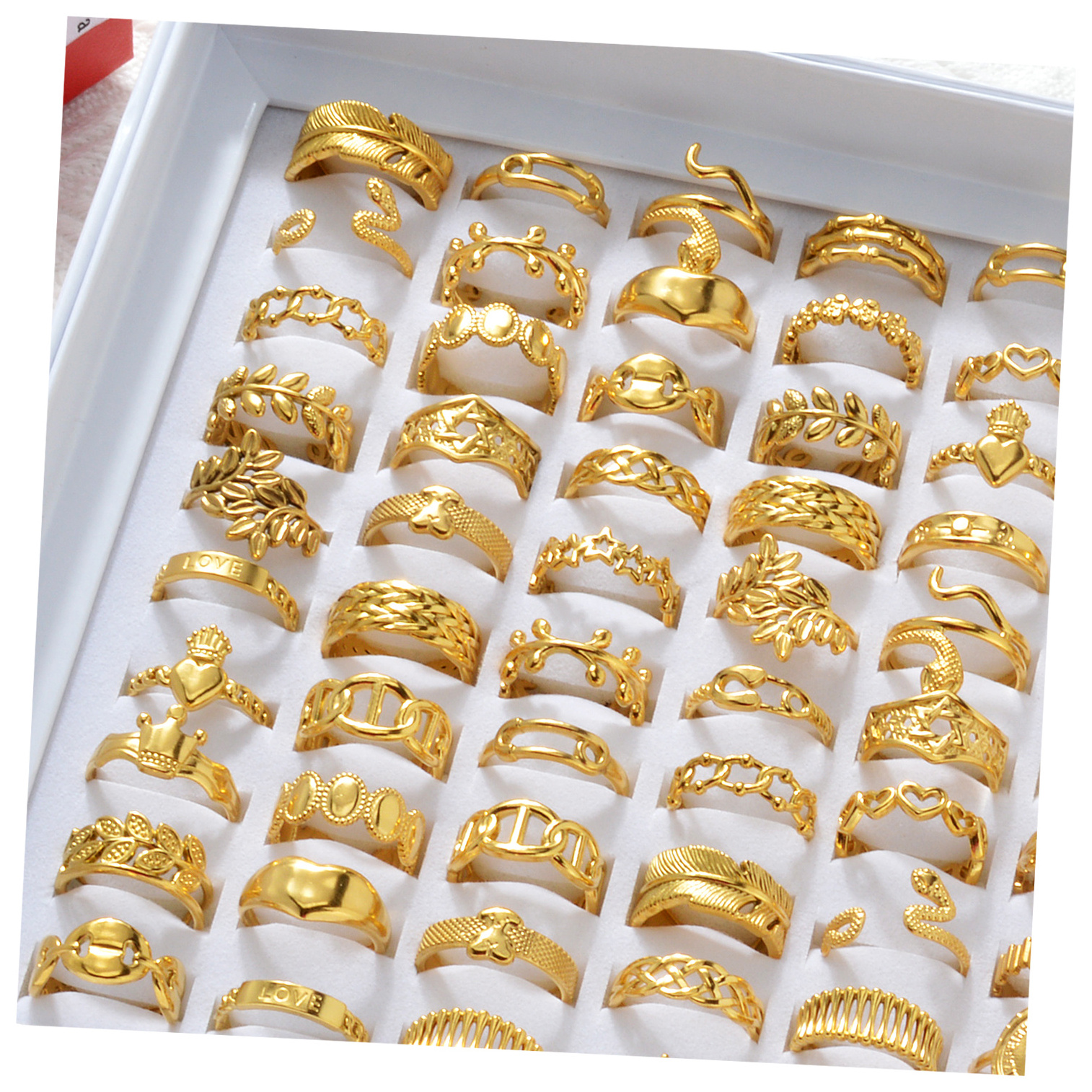 Fashion jewelry Stainless Steel 18K Gold Plated Heart mix Adjustable Open couple wedding Rings For Women