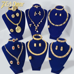 Custom Wholesale Jewellery Fashion Dubai Gold Plated Luxury Bridal Wedding Pearl Zircon Jewelry Set Women