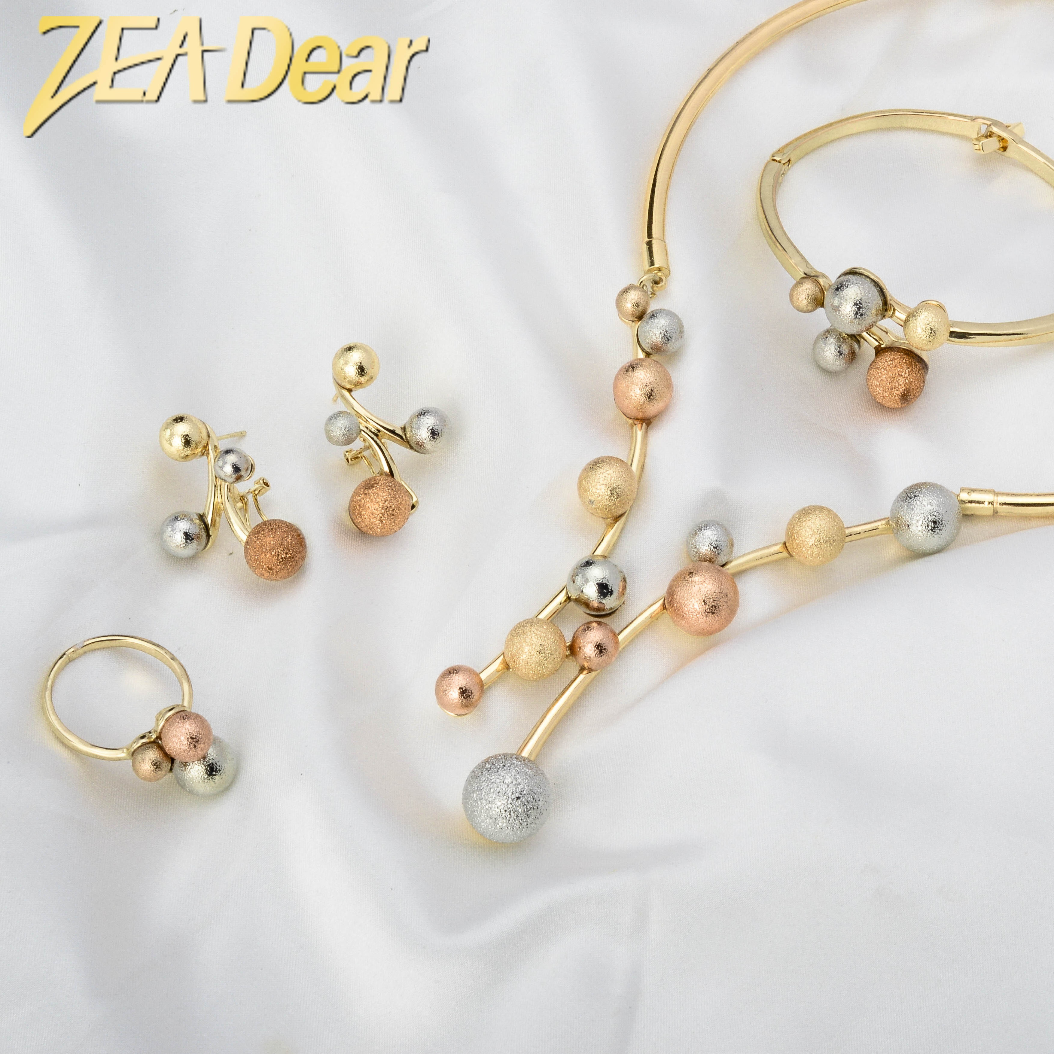 Custom Wholesale Jewellery Fashion Dubai Gold Plated Luxury Bridal Wedding Pearl Zircon Jewelry Set Women