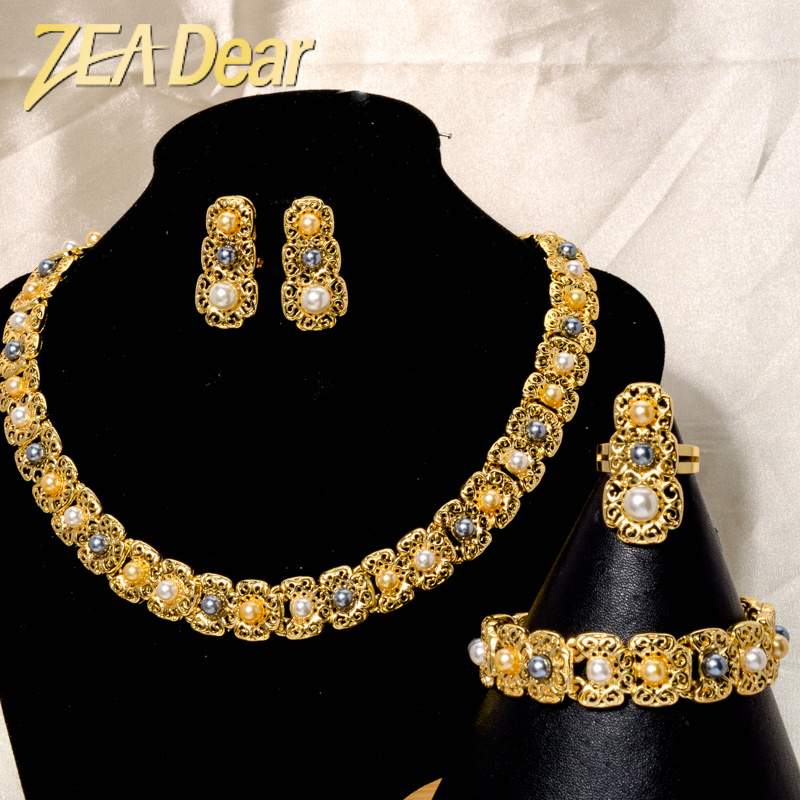 Luxury Jewelry 18 Karat Brazilian Gold Set African Manufacture Gold Plated Juwellery Jewelry Set