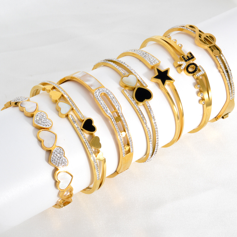 Fashion jewelry bijoux zircon 18k gold plated wholesale stainless steel bracelets jewelry