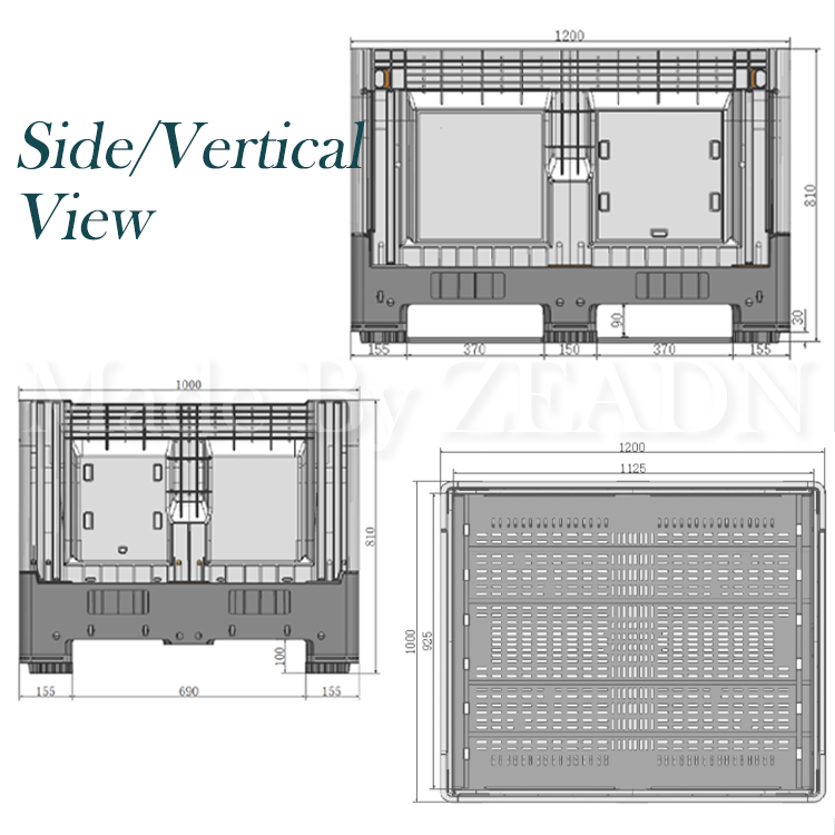 Exquisite And Small 1200x1000x590mm Folding Plastic Pallet x Solid  box packaging plastic pallet container with wheel