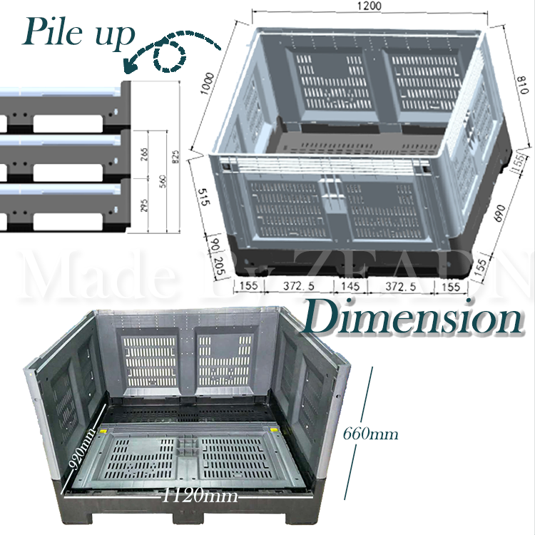 Exquisite And Small 1200x1000x590mm Folding Plastic Pallet x Solid  box packaging plastic pallet container with wheel