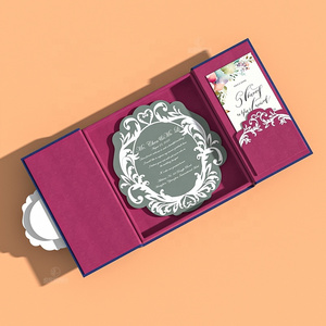 luxury double door open  velvet wedding invitation box