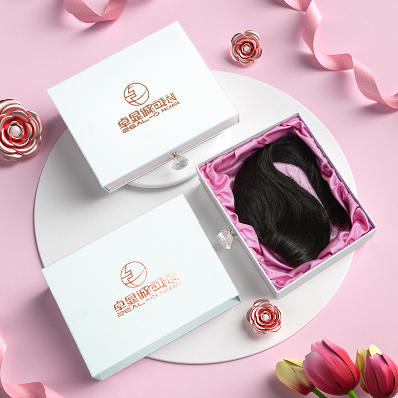 Custom Luxury Slide Drawer Pink Hair Extensions Wigs Packaging Boxes Hair Bundle Packaging Box With Satin Wig Bag For Bundles