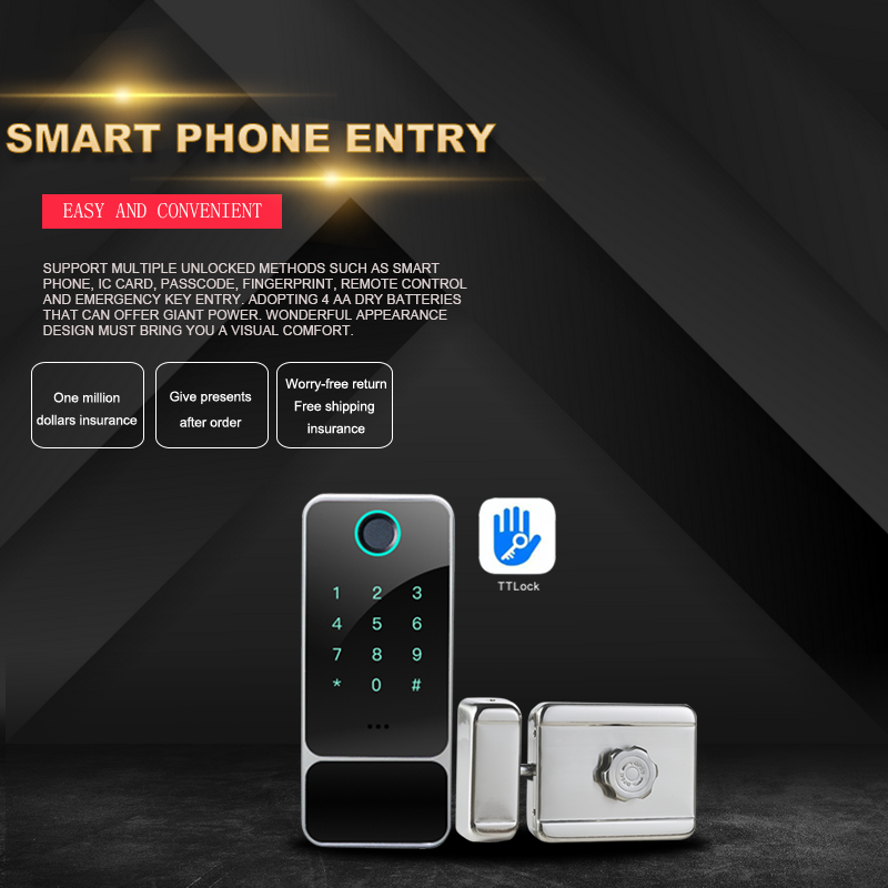 TTLock App Fingerprint Password NFC Card Unlock Waterproof Smart Latch Gate Electric Rim Lock