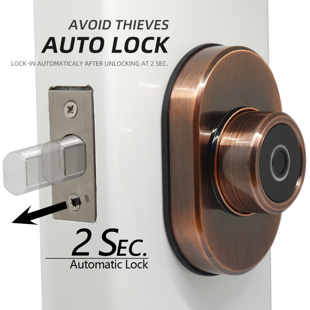 Antique Copper Statlock Candado Con Huella Digital Zinc Alloy Hotel Deadbolt Latch Knob Key Fingerprint Door Function Lock