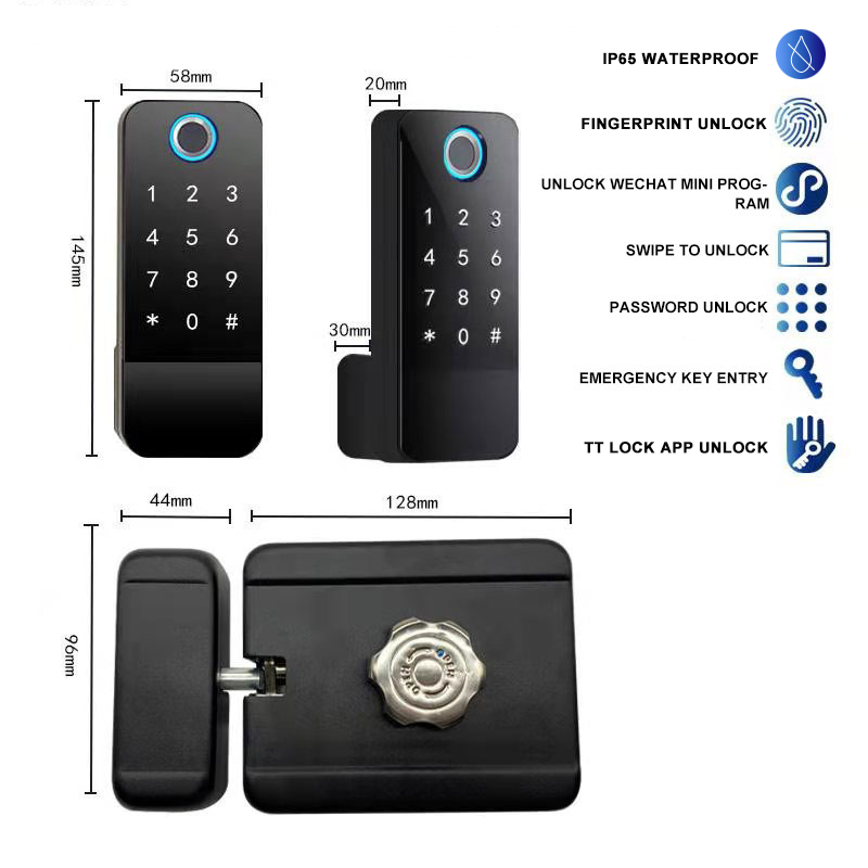 TTLock App  Home/Hotel Fingerprint Password NFC Card Unlock Waterproof Smart Latch Gate Rim Lock