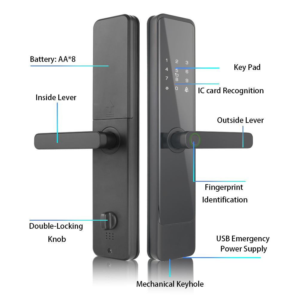 Fingerprint Aluminum Alloy Tuya WiFi Keypad Smart 6068 Mortise Entry Door Locks Smart Gate Lock Digital Key Card Door Lock