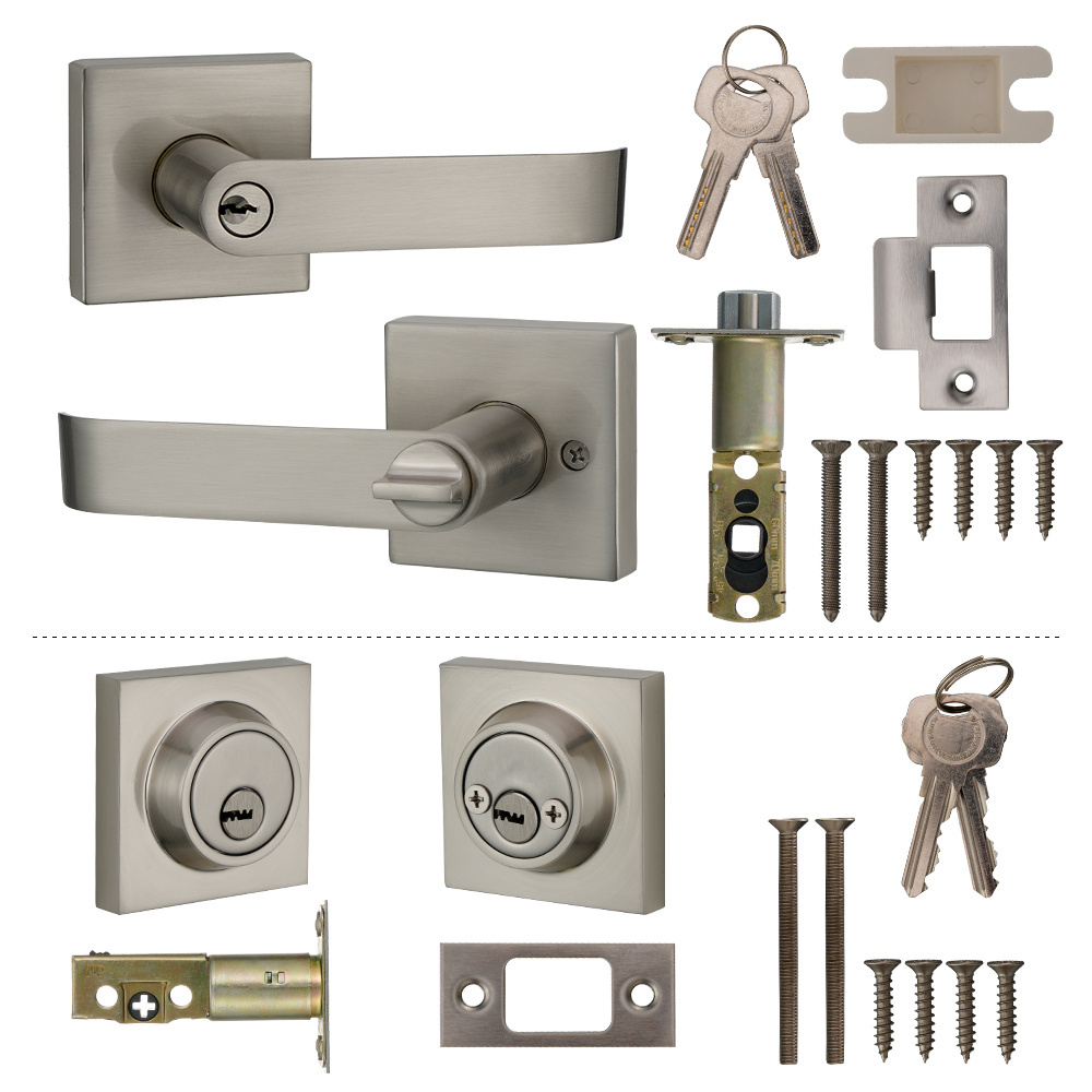 Durable Lever Door Handle Lock With Double Cylinder Deadbolt Door Lock