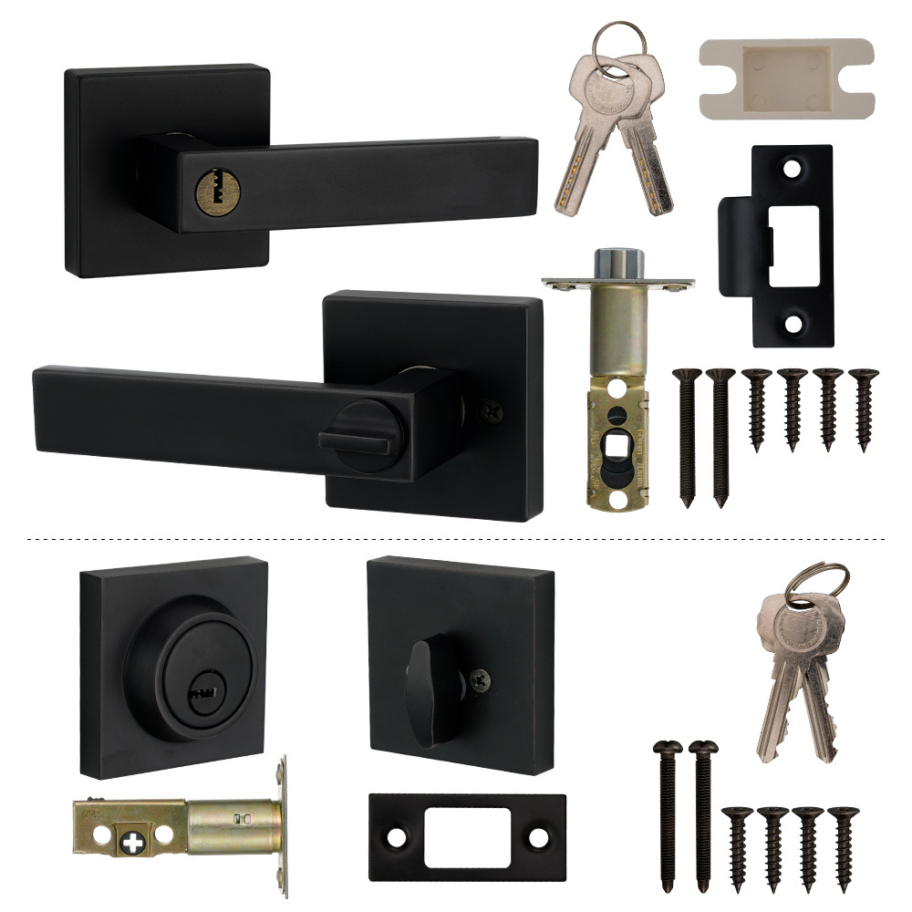 Modern Combo Set Door Lever Handle Lock With Single Cylinder Deadbolt Door Lock