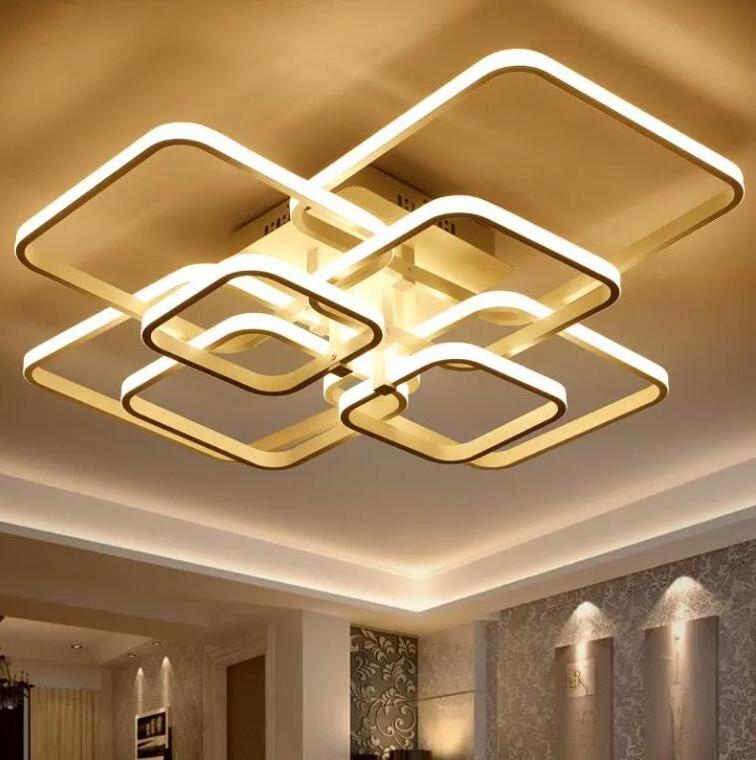 hot sale Thin Semi Flush Ceiling Lamp living room 220v luxury gold Modern Square Ring Led ceiling light