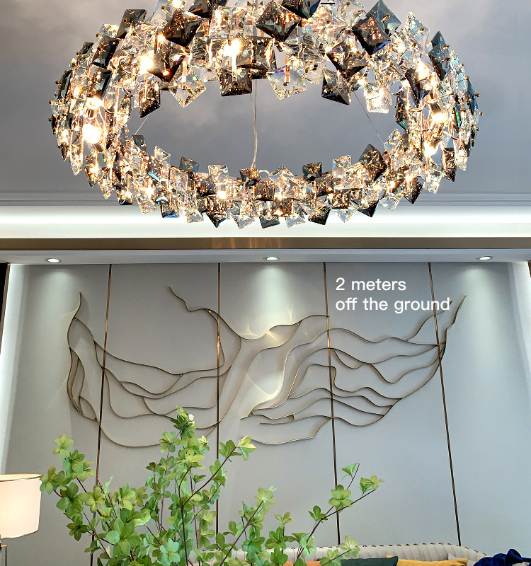 Nordic modern square crystal luxury pendant light chrome LED hanging lights k9 crystal chandelier