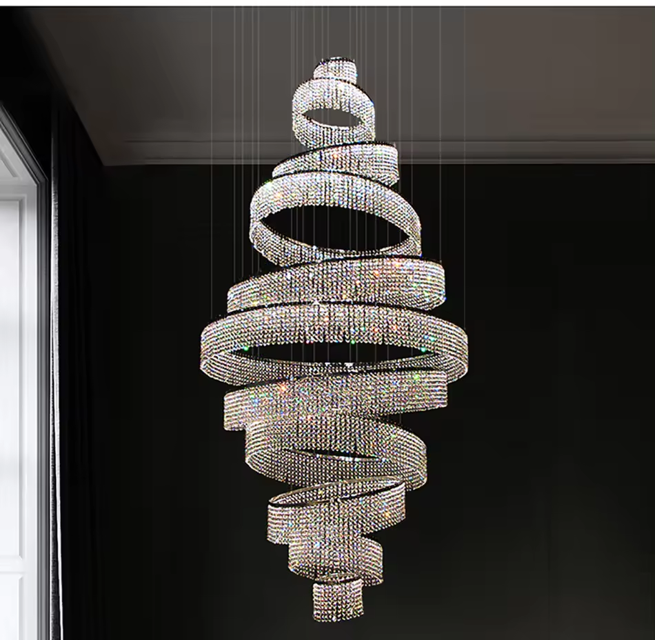 Zeal Lighting Large Round Stairwell story foyer entryway chand Stair Lighting Crystal Chandeliers