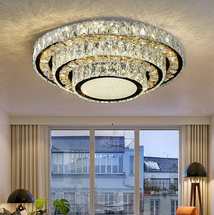 High Quality ceiling lamp chandelier LED Crystal round gold Lights Villa hotel lustre modern Ceiling lamps