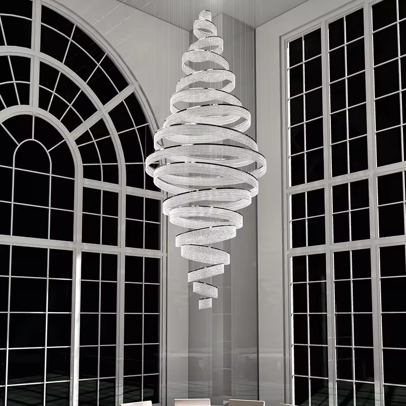 Zeal Lighting Large Round Stairwell story foyer entryway chand Stair Lighting Crystal Chandeliers