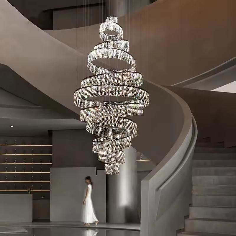 Zeal Lighting Large Round Stairwell story foyer entryway chand Stair Lighting Crystal Chandeliers