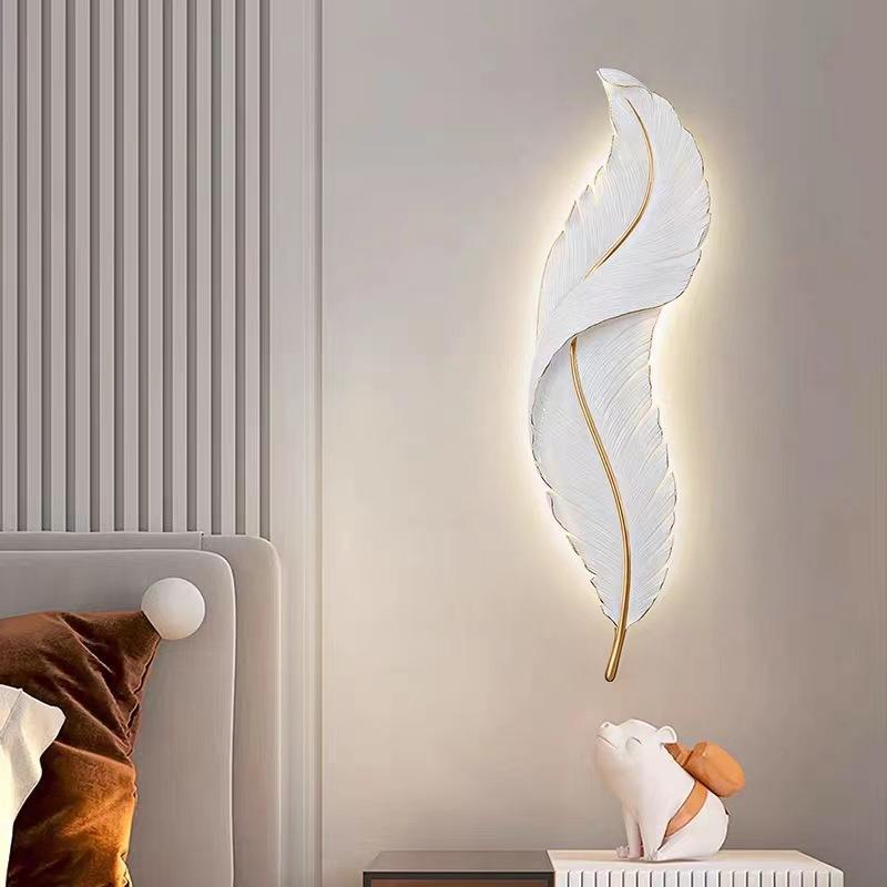 Home decor background wall sconce modern feather shape porch corridor living room creative wall lamp