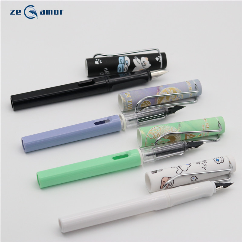 Zeamor OEM customized good ink smooth writing office school Plastic Promotional Fountain Pen with cartridge