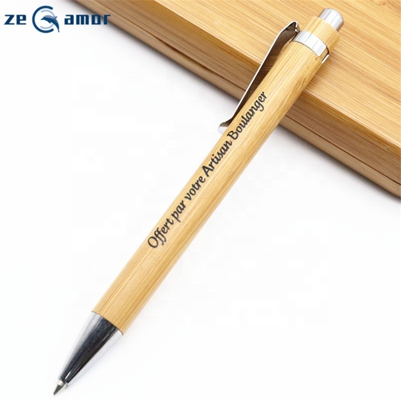 2022 Bamboo Pen Custom Logo Printed Paper Pouch Jumbo Parker Refill Wood Laser Engrave ECO Ball Pens With Metal Clip Free Sample