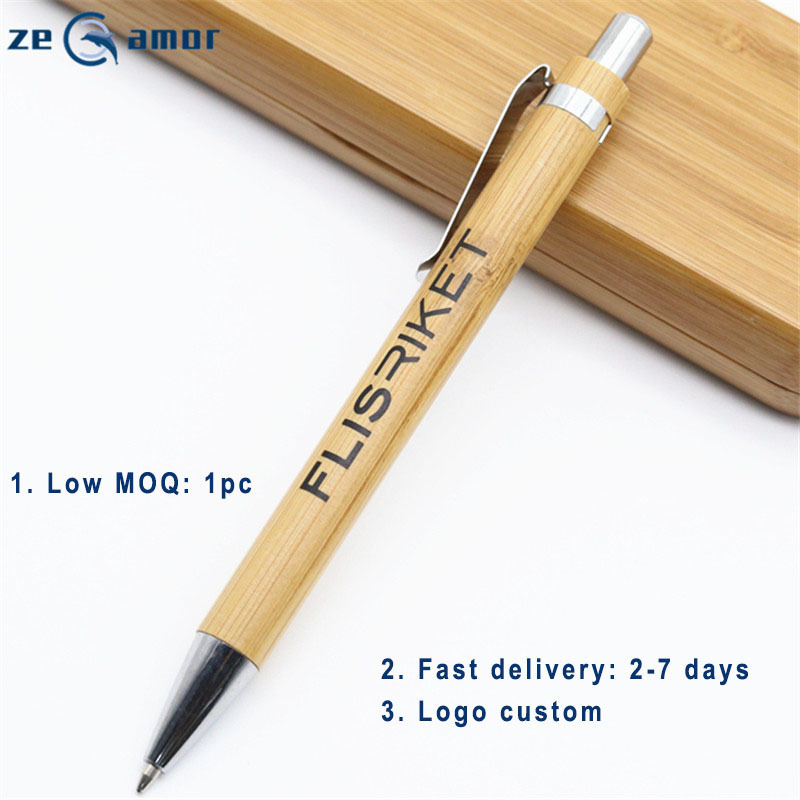 2022 Bamboo Pen Custom Logo Printed Paper Pouch Jumbo Parker Refill Wood Laser Engrave ECO Ball Pens With Metal Clip Free Sample