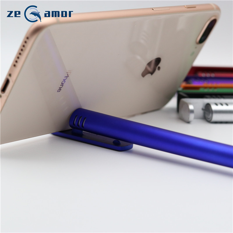 Customized Logo Office Supplies Stylo Multi function 3 in1 Mobile Phone Stand Holder Active Stylus Screen Pen