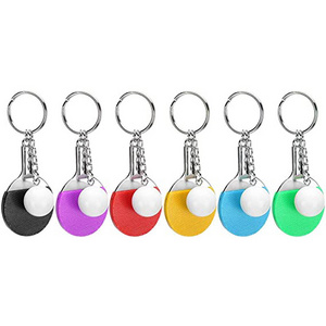 Wholesale Metal 3d Mini Pingpong Ball Keychain Simulation Table Tennis Racket Sports Key Chain Promotional Gifts