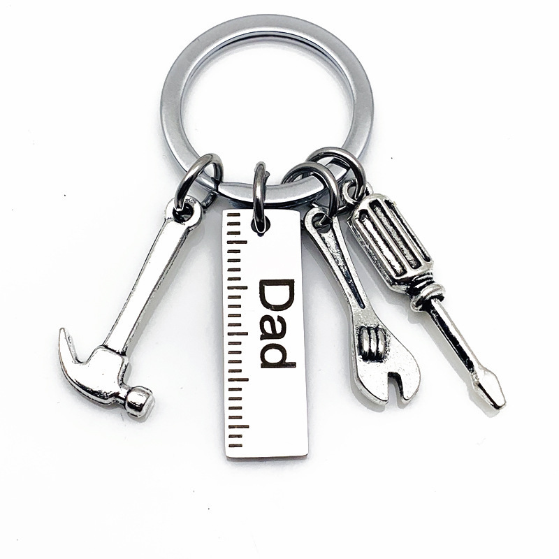 Stainless Steel DIY Key Chain llaveros Custom Logo Hammer Screwdriver Spanner Papa Dad Tools Fathers Day Gift Keychain