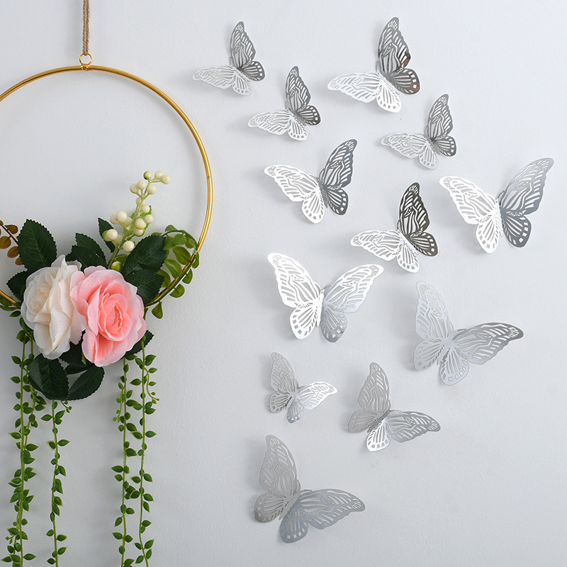 12pcs/Set Creative 3d Hollow Butterfly Wall Stickers Removable Butterfly Stickers Room Decor Home Decor