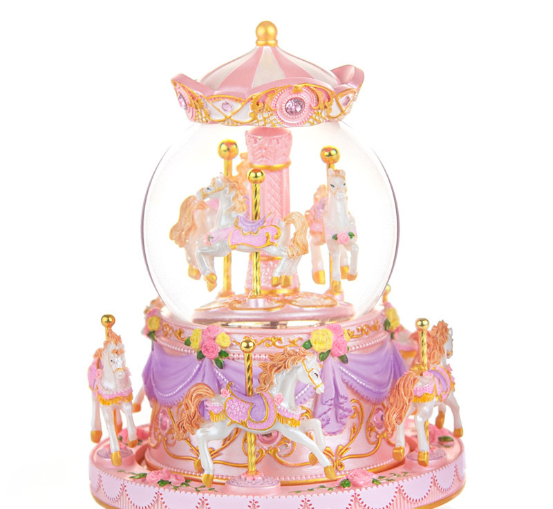 Factory Direct Sales Wholesale Musical Castle Carousel Horse Gift Rotating Music Box Snow Globe For Birthday Souvenir