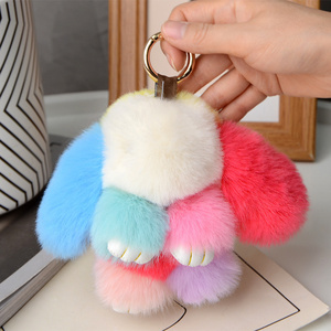 15CM Stuffed Animal Bunny Keychain Rabbit Fur Plush Toy Fluffy Soft Fuzzy Accessories Furry Ball Pom Pom Key Chains bag purse ch