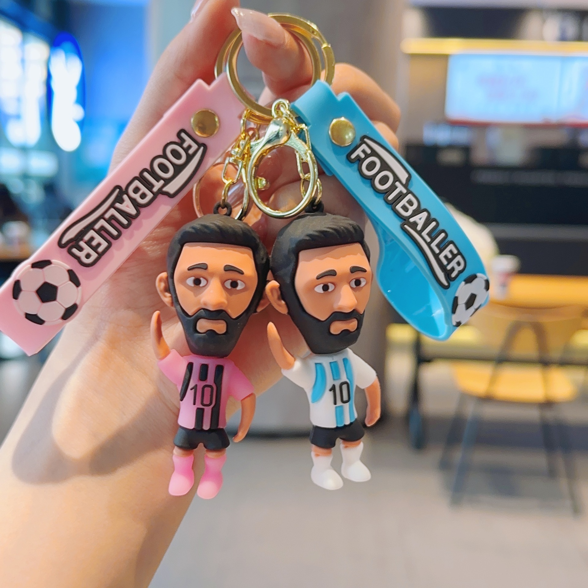 New Football Star Keychain 3d Pvc Superstar Messi Ronaldo Doll Pendant Keychain Messi key chain wholesale