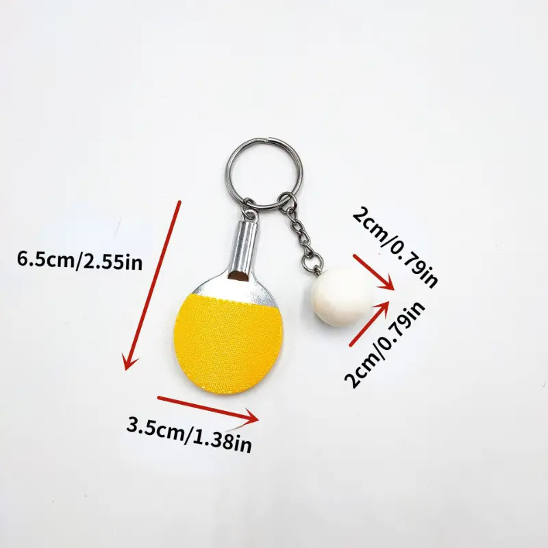 Wholesale Metal 3d Mini Pingpong Ball Keychain Simulation Table Tennis Racket Sports Key Chain Promotional Gifts