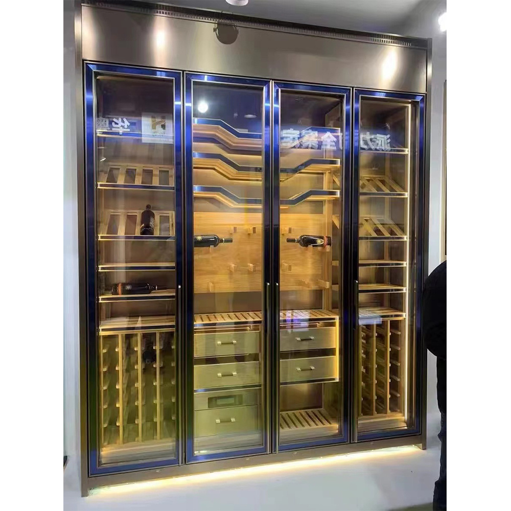 Custom Design Bar Home Furniture Glass Door Led Wine Cabinet Stainless Wine Cabinet Wine Cellar Display Rack Cabinet