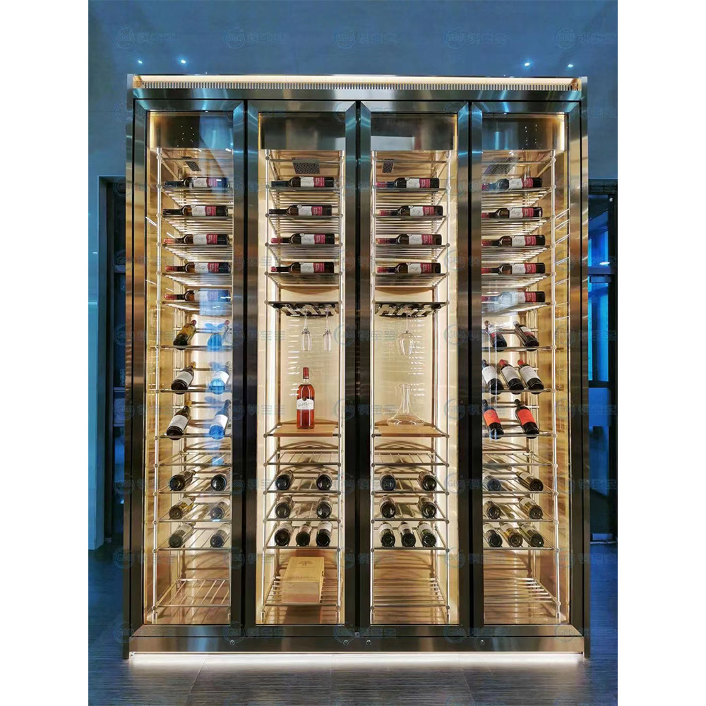 Custom Design Bar Home Furniture Glass Door Led Wine Cabinet Stainless Wine Cabinet Wine Cellar Display Rack Cabinet