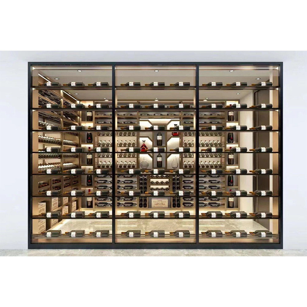 Custom Design Bar Home Furniture Glass Door Led Wine Cabinet Stainless Wine Cabinet Wine Cellar Display Rack Cabinet