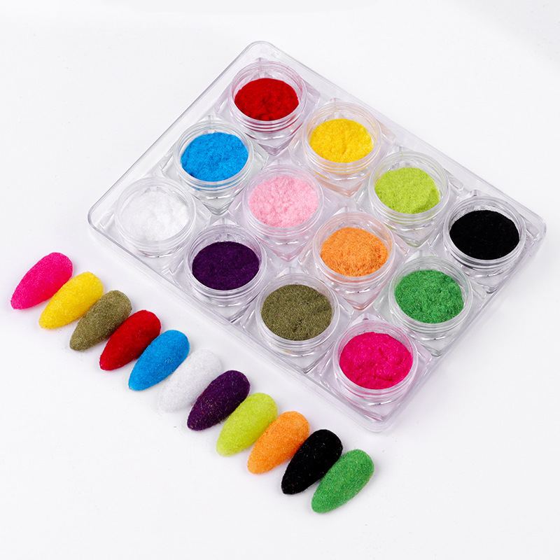 12 Color Winter Flocking Glitter Christmas Nail Glitter Powder Nail Nail Dipping Powder With Uv Gel