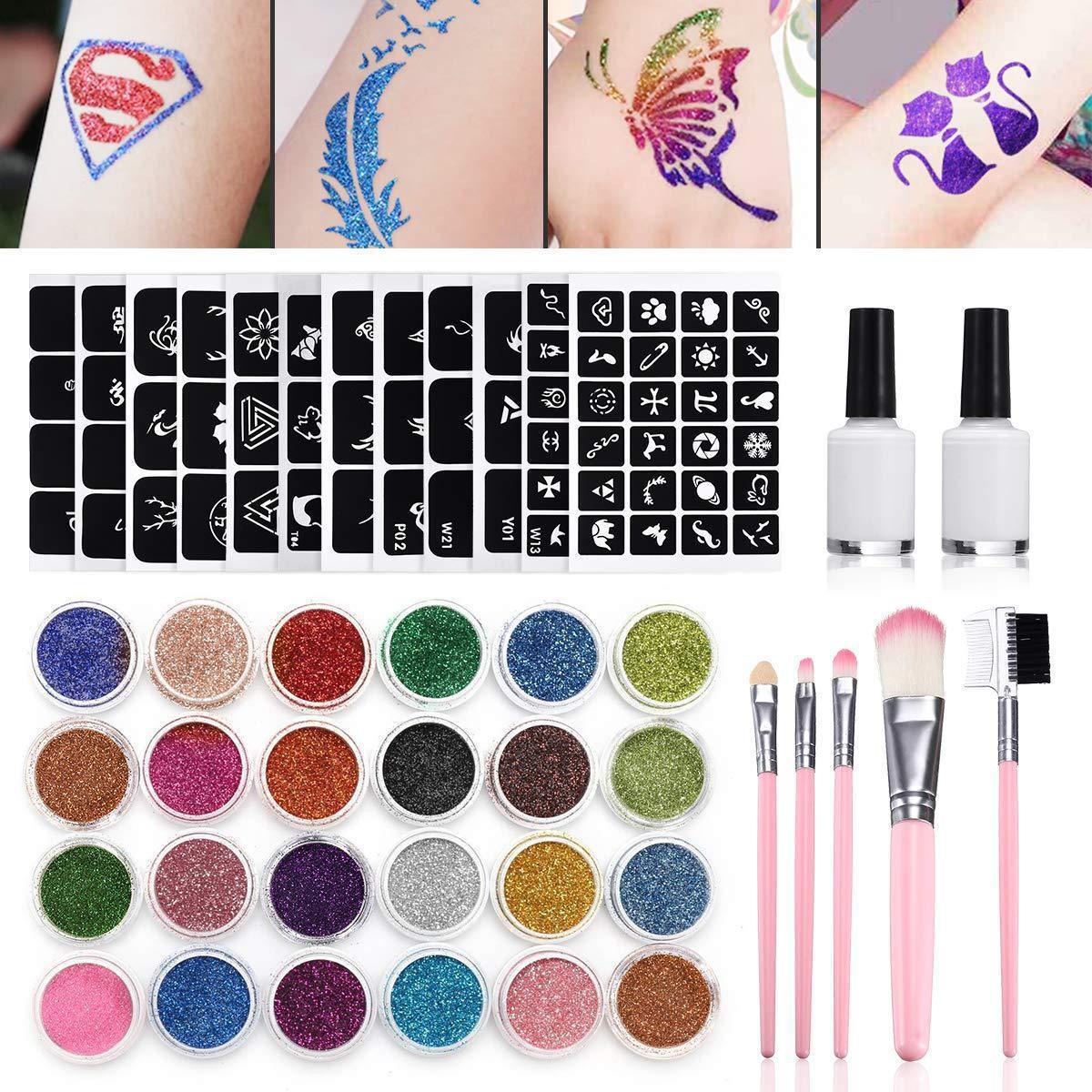 Glitter Tattoo Kits for Girls Unique Professional Glitter Tattoos Kids and Adults Temporary Tattoo Set