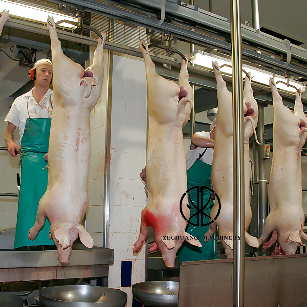 Very Easy Install Pork Slaughter House Equipment 100 Pig Meat Processing Hanging Track Of Abattoir Double Track Machine