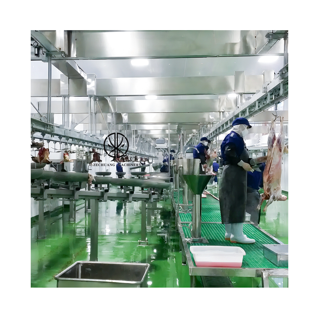 High Efficient Sheep Abattoir Equipment Viscus Synchronous Checking Overhead Conveyor For Goat Slaughtering Machine