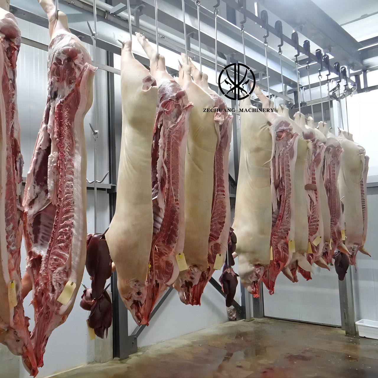 Very Easy Install Pork Slaughter House Equipment 100 Pig Meat Processing Hanging Track Of Abattoir Double Track Machine