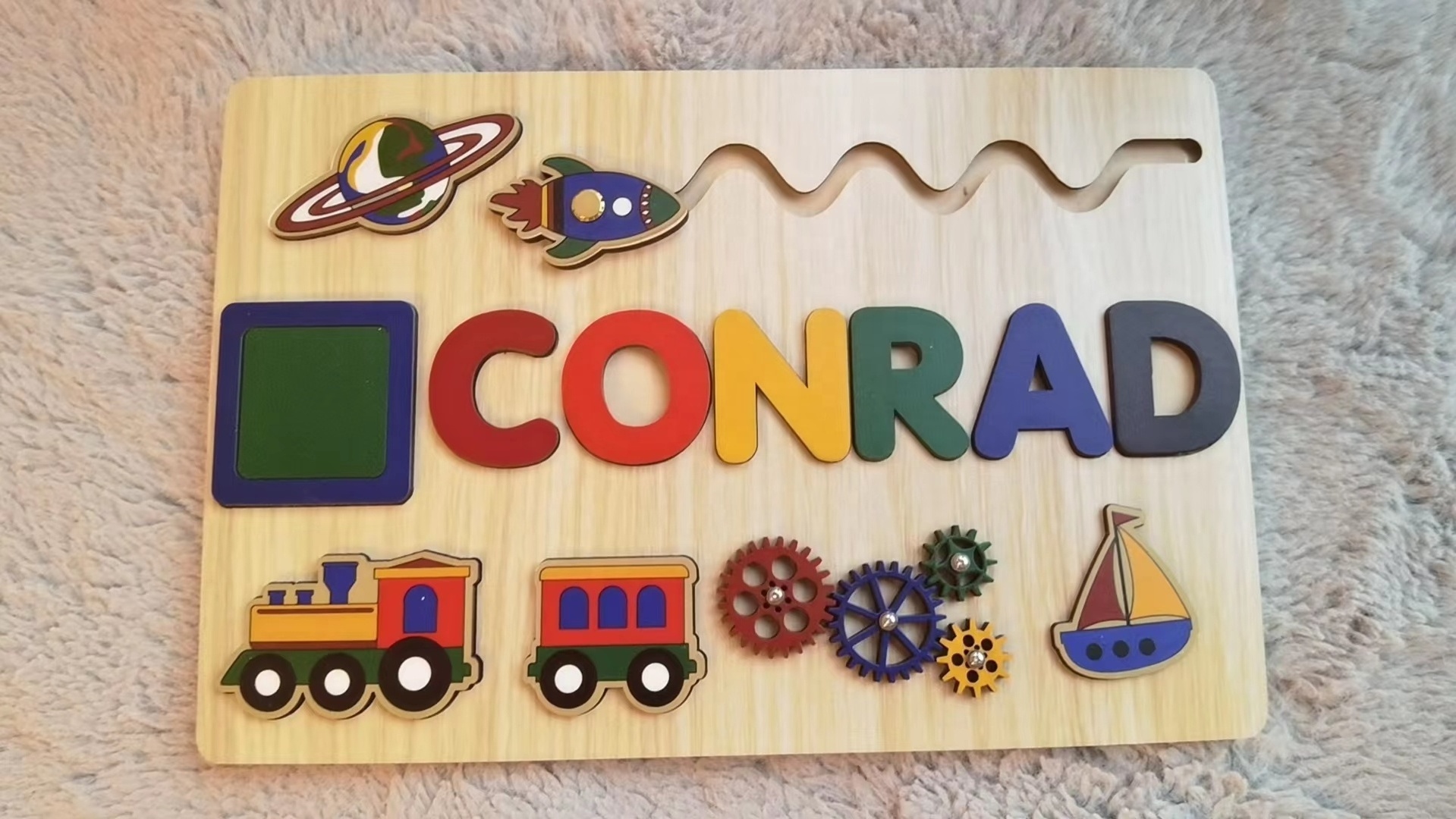 Customized super cute wooden baby name montessori  puzzle board toys