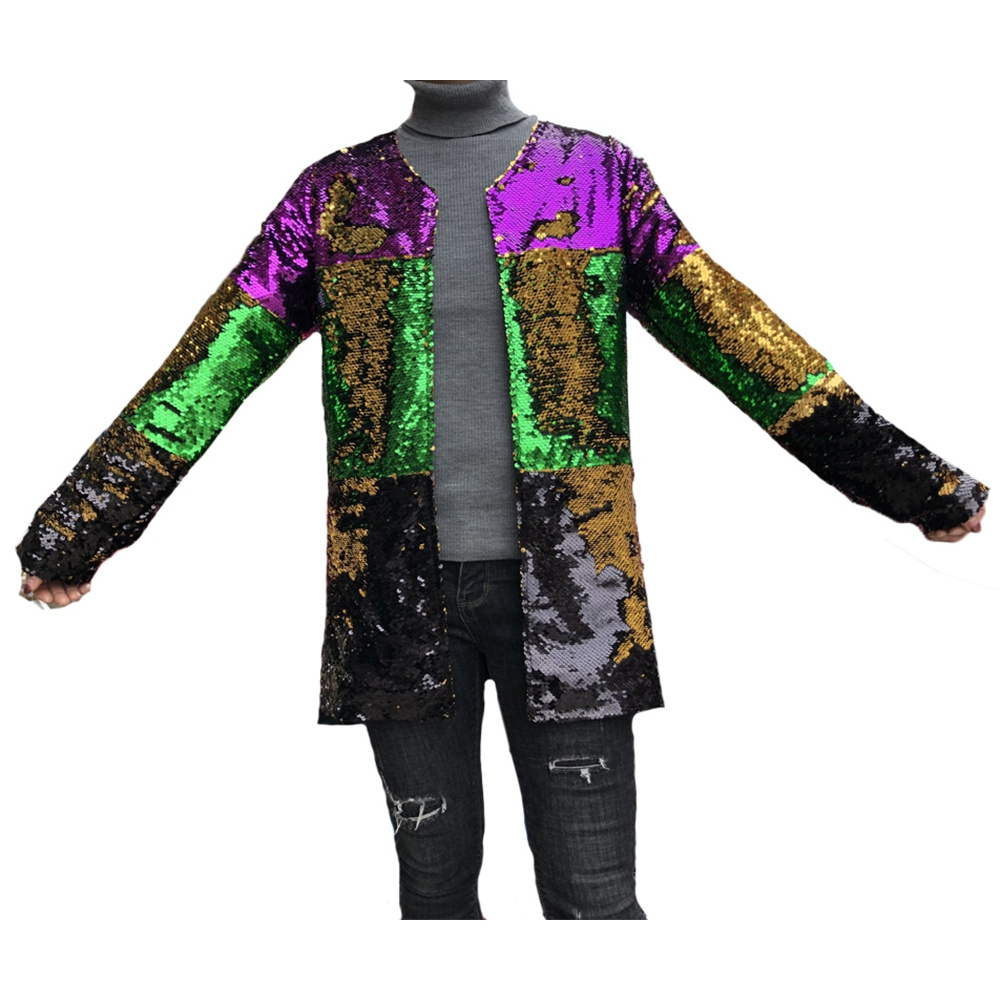 New mardi gras tri-colors sequin kimono orleans family matching reversible gold green purple sequin jacket coat