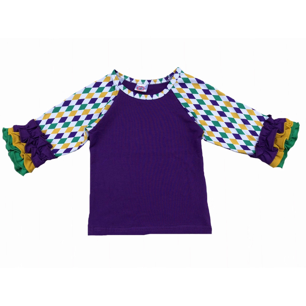 Wholesale spring baby cotton ruffle shirts kids mardi gras chic tops baby monogram blank raglan shirts