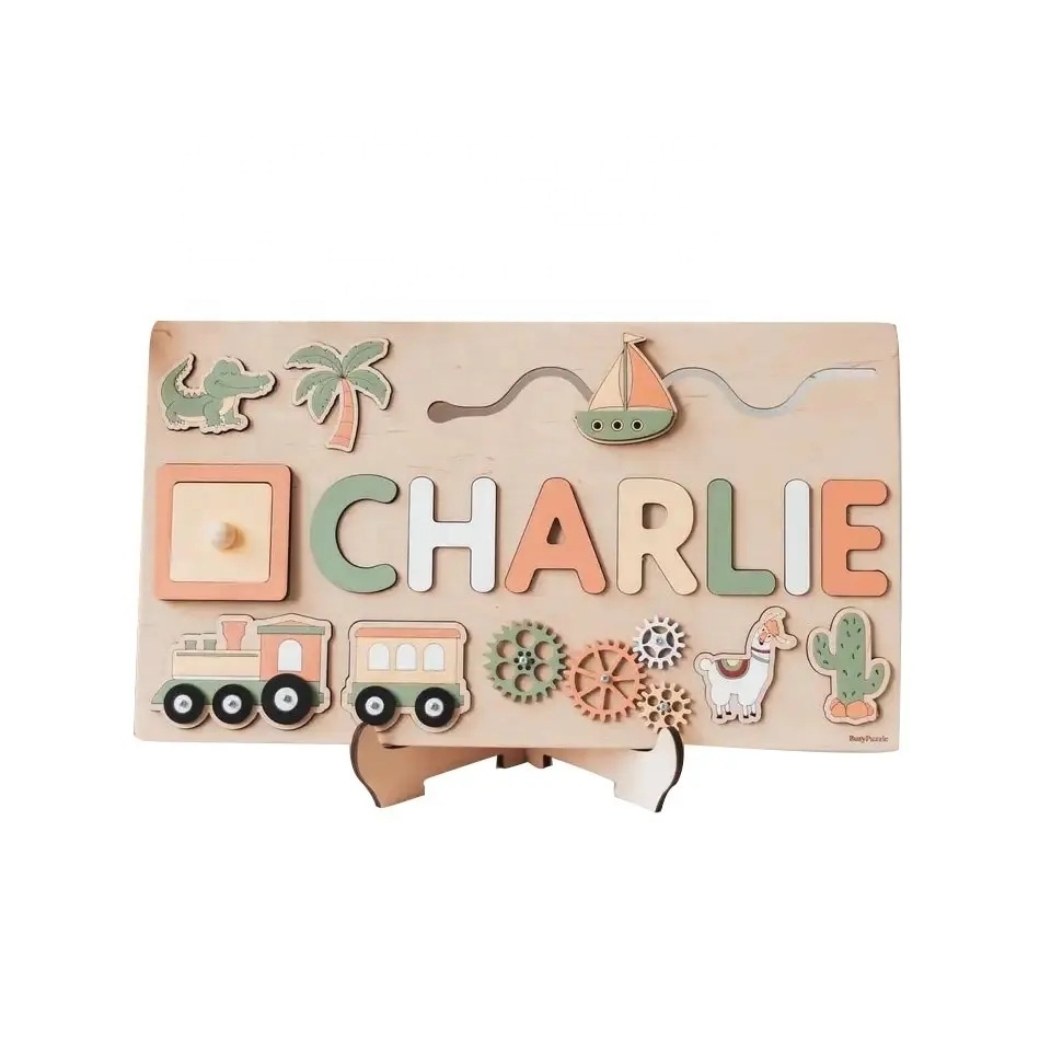 Customized super cute wooden baby name montessori  puzzle board toys